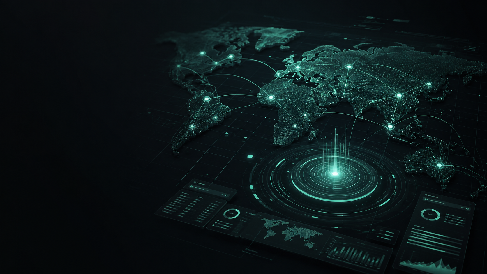 Abstract global network map showing connected IP address signals